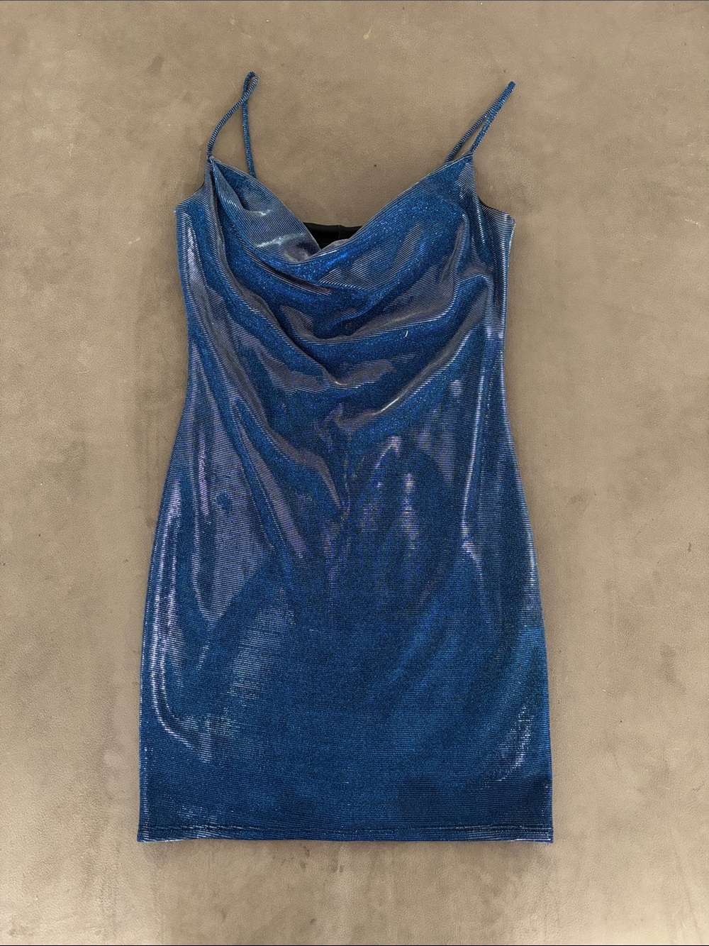 Blue Shimmer Cowl Neck Slip Dress